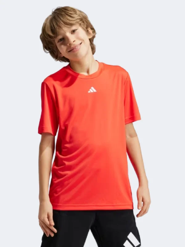 Men's short-sleeve subtle pattern tee-Adidas Essentials Logo Boys Sportswear T-Shirt Bright Red/White