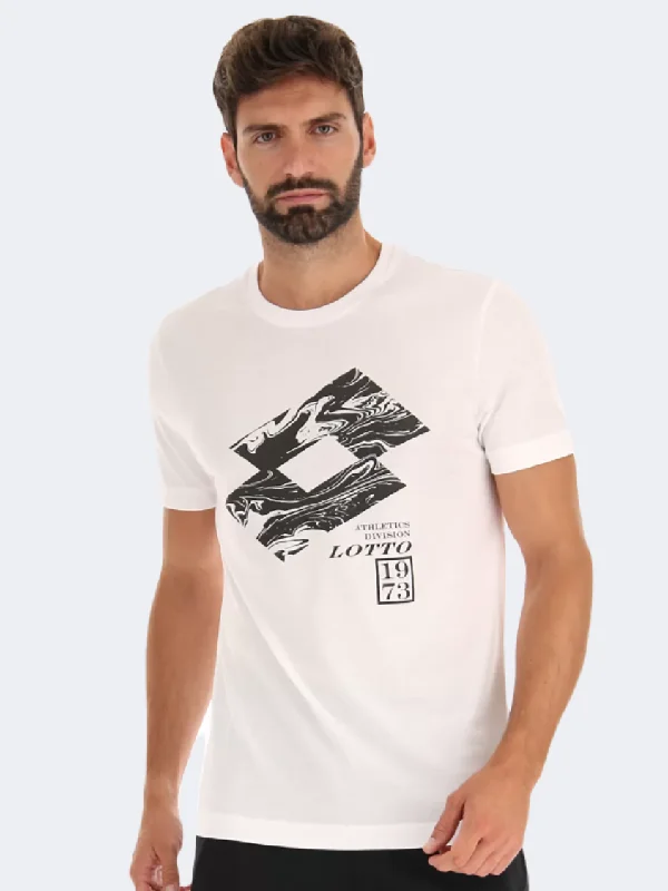 Men's short-sleeve bold stripe shirt-Lotto Tea Losanga V Men Lifestyle T-Shirt Bright White