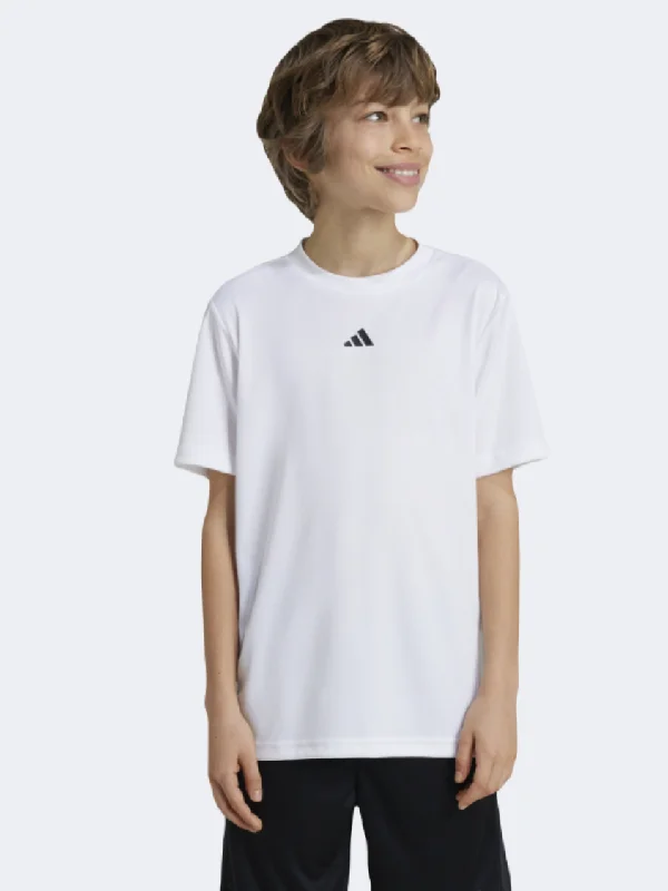 Men's short-sleeve road trip casual shirt-Adidas Essentials Logo Boys Sportswear T-Shirt White/Black