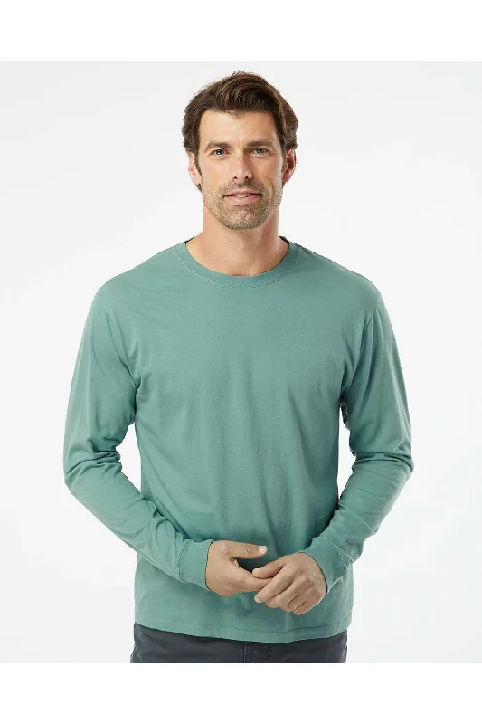 Men's short-sleeve concert black top-SoftShirts Mens Organic Long Sleeve Crewneck T-Shirt - Pine Green