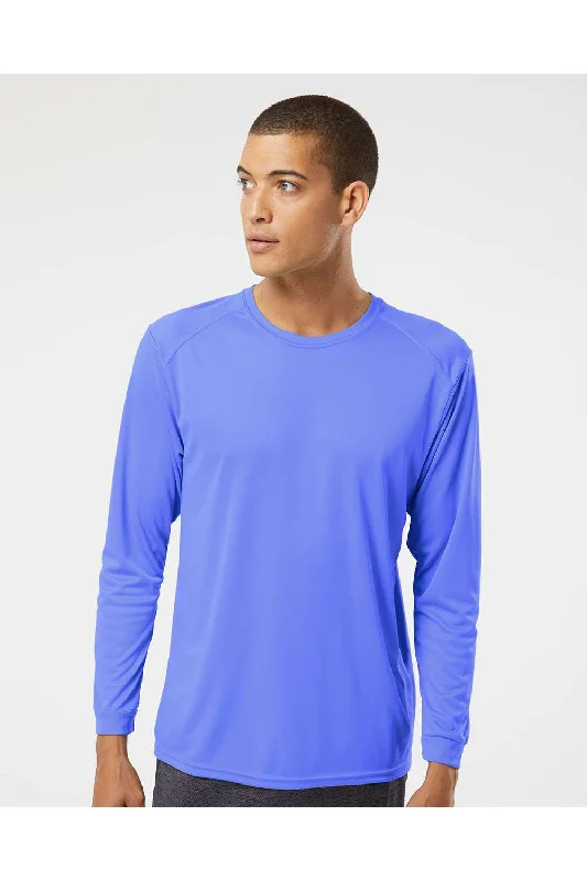 Men's short-sleeve snug navy shirt-Paragon Mens Islander Performance Moisture Wicking Long Sleeve Crewneck T-Shirt - Bimini Blue