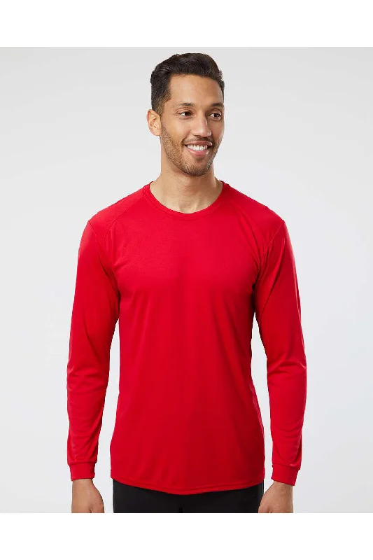 Men's short-sleeve muted tone shirt-Paragon Mens Islander Performance Moisture Wicking Long Sleeve Crewneck T-Shirt - Red