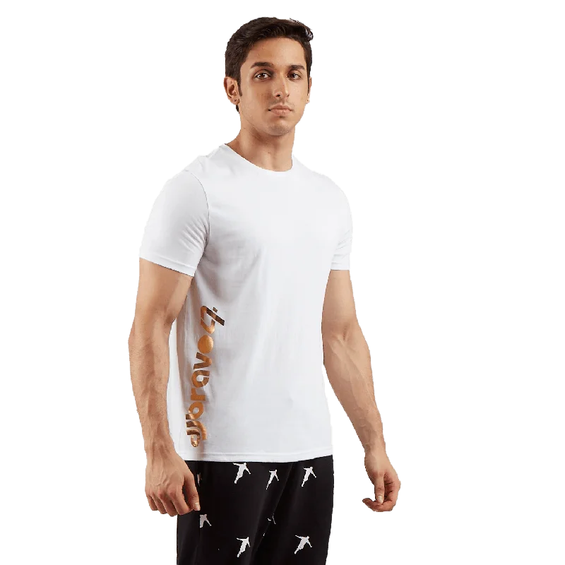 Men's short-sleeve climbing red tee-djbravo47 Men's White - Premium Foil Printed Logo T-shirt