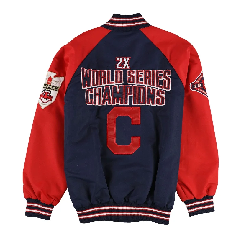 Men's camouflage jackets-G-III Sports Mens World Series Cleveland Indians Varsity Jacket, Blue, Large