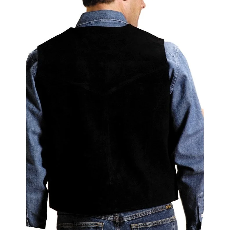 Men's police jackets-Roper Western Vest Mens Suede Leather Snap Black 02-075-0500-0709 BL