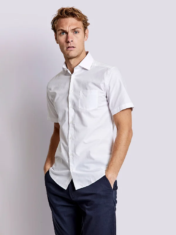 Men's short-sleeve faded denim tee-Bruun & Stengade Men White Solid Collar Shirt