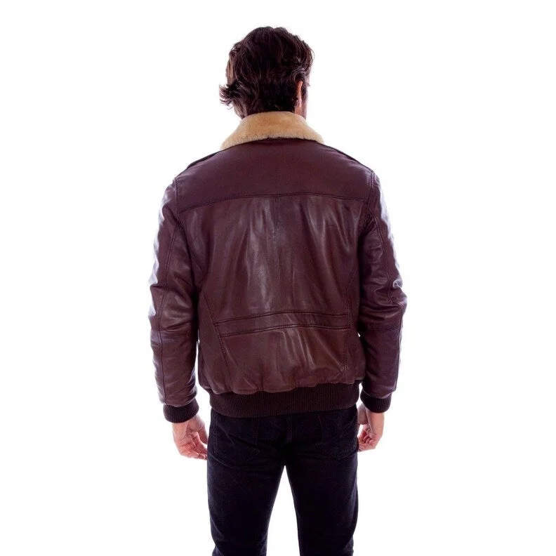 Men's sorority jackets-Scully Western Jacket Mens Zip Front Leather Bomber Brown F0_2048