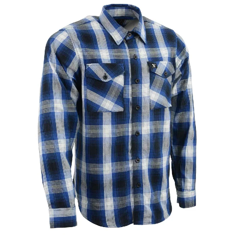 Men's short-sleeve tough polyester top-Milwaukee Leather Men's Flannel Plaid Shirt Blue and White Long Sleeve Cotton Button Down Shirt MNG11635