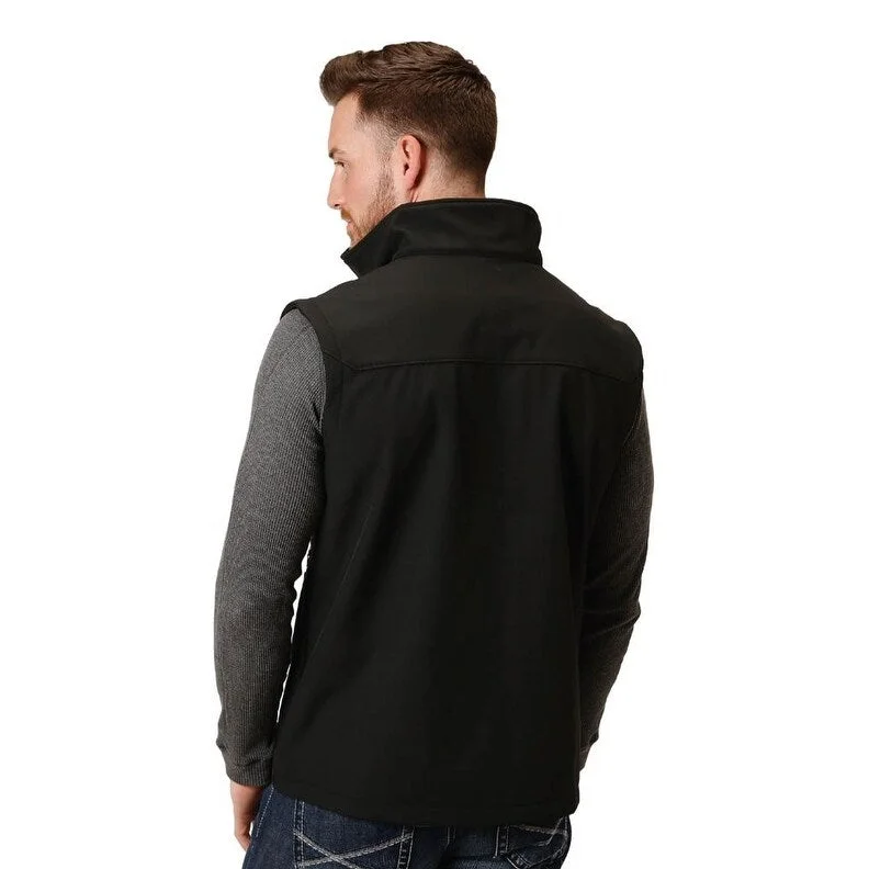 Men's biker-style jackets-Roper Western Vest Mens Soft Shell Zip Black 03-097-0782-6002 BL