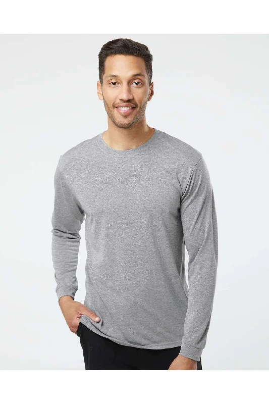 Men's short-sleeve plush bamboo top-Paragon Mens Islander Performance Moisture Wicking Long Sleeve Crewneck T-Shirt - Heather Grey