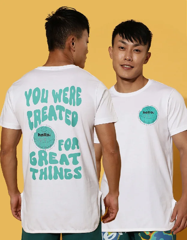 Men's short-sleeve ribbed crew neck top-Created for Great Things White Regular Back Typographic Printed Tshirt