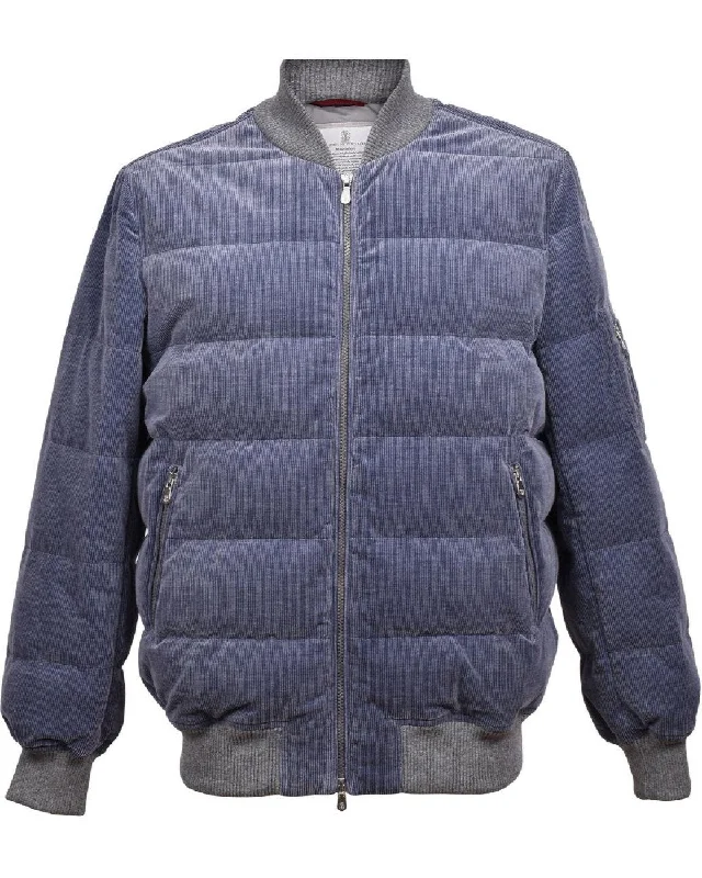 Men's off-the-rack jackets-Brunello Cucinelli Mens Cashmere Bomber Jacket in Blue