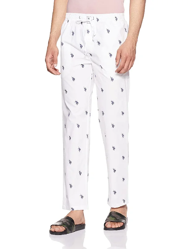 men's polyester black pants-US Polo White Pyjama Lower Night wear for Men