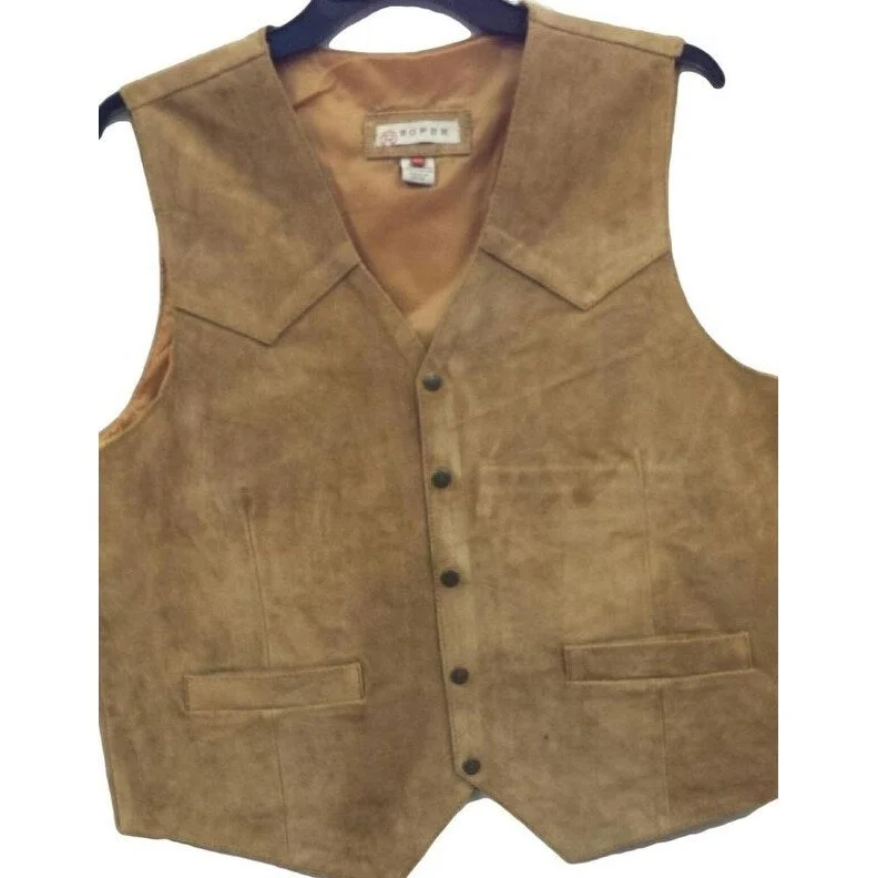 Men's metropolitan jackets-Roper Western Vest Mens Suede Leather Snap Brown 02-075-0500-0511 BR