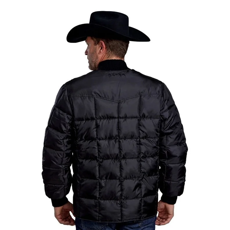 Men's statement jackets-Roper Western Coat Mens Price Point Logo Zip Black 03-097-0761-0600 BL