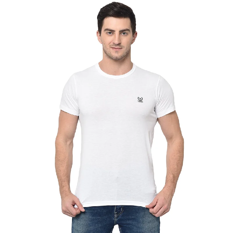 Men's short-sleeve khaki casual tee-Vimal Jonney Round Neck white T-shirt For Men's