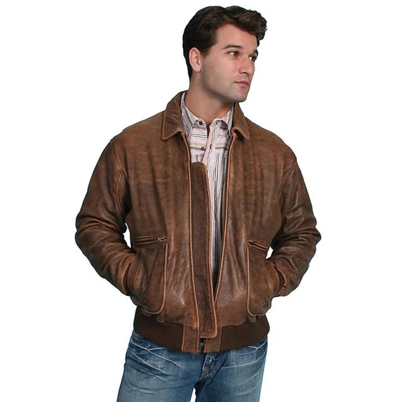 Men's sky jackets-Scully Western Jacket Mens Zip Bi Swing Knit Waist Brown F0_714