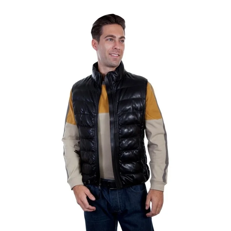 Men's supporter jackets-Scully Western Vest Mens Horizontal Rib Zip Front Point Collar F0_619