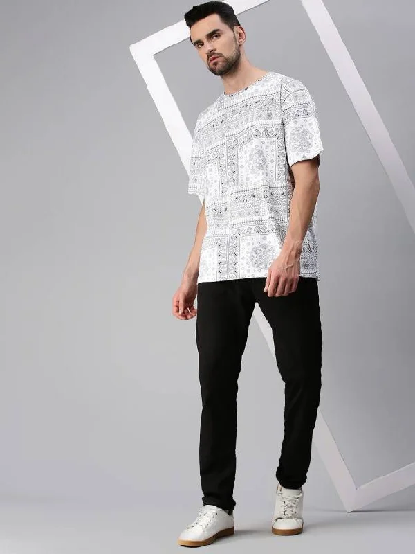 Men's short-sleeve subtle pattern tee-Paisley White Oversized All Over Printed Tshirt