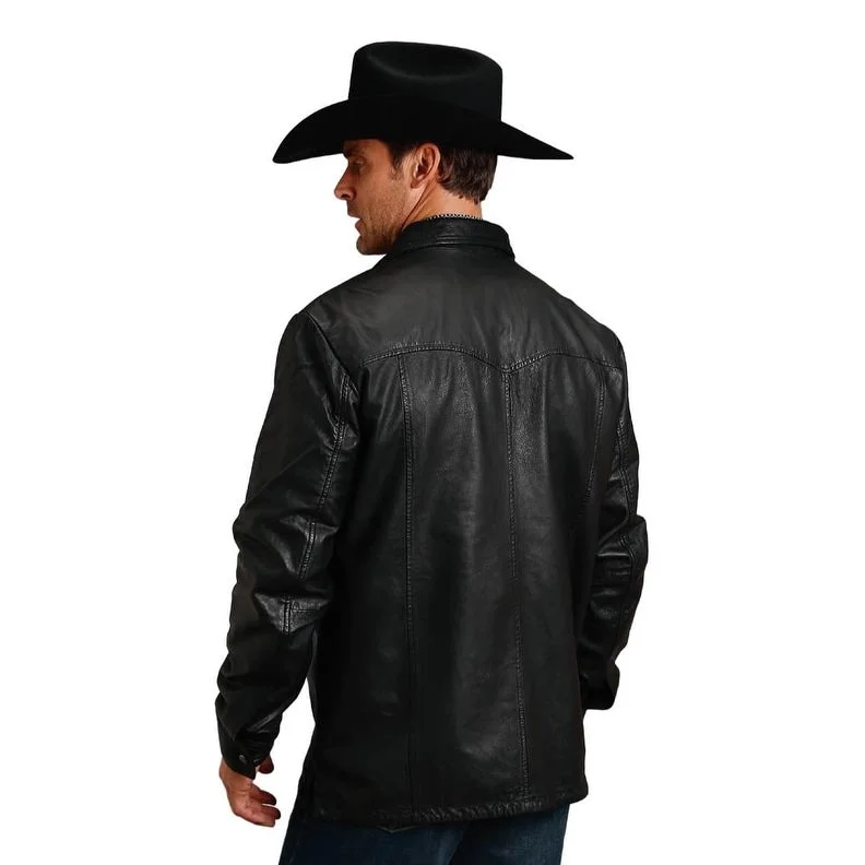 Men's statement jackets-Stetson Western Jacket Mens Leather Snap Black 11-097-0539-6622 BL