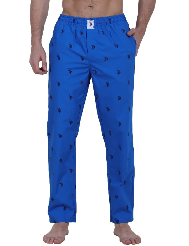 men's stretch athletic pants-US Polo Printed Cotton Blue Pyjama Lower Night Wear For Men