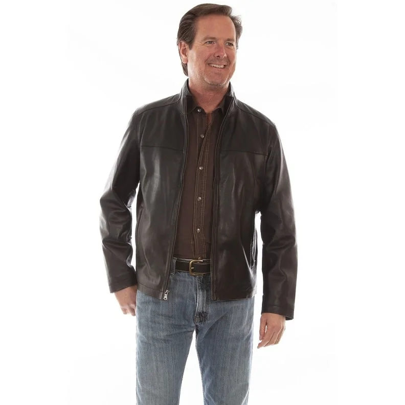 Men's lightning jackets-Scully Western Jacket Mens Leather Zip Lined Black Lamb F0_1078