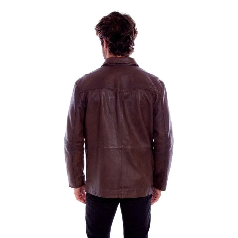 Men's tide jackets-Scully Western Jacket Mens Whipstitch Leather Button Chocolate F0_2050