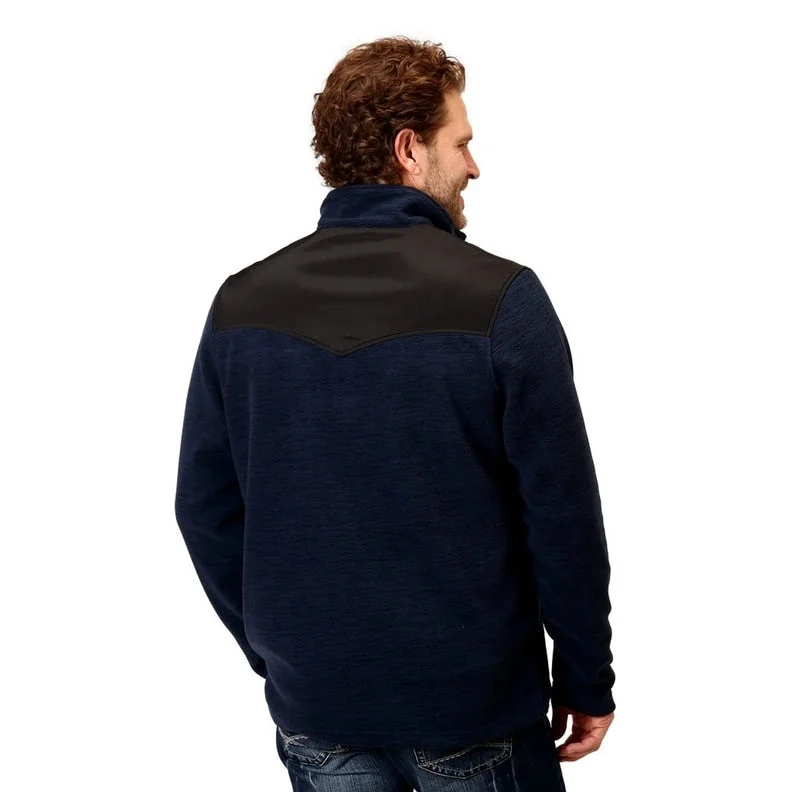 Men's mechanic jackets-Roper Western Jacket Mens Micro Fleece Zip Navy 03-097-0692-6165 BU