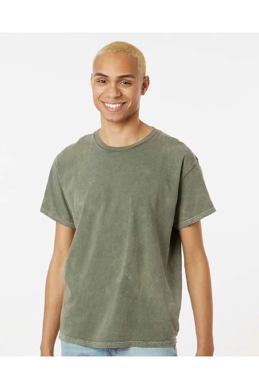 Men's short-sleeve sage green athletic shirt-Dyenomite Mens Mineral Wash Short Sleeve Crewneck T-Shirt - Kale