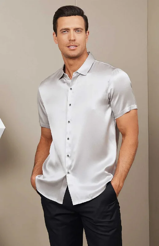 Men's short-sleeve boxy black tee-Arctic Storm | White Satin Shirt