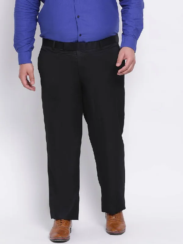 men's high-waisted pants-Elegant Black Polyester Viscose Solid Regular Trousers For Men