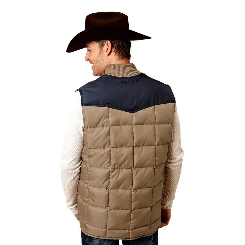 Men's diver jackets-Roper Western Vest Mens Poly Fill Zipper Khaki 03-097-0763-0529 BR