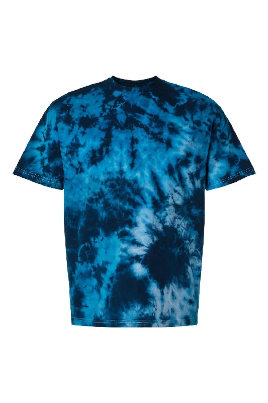 Men's short-sleeve floral print top-Dyenomite Mens LaMer Over Dyed Crinkle Tie Dyed Short Sleeve Crewneck T-Shirt - Mediterranean - Closeout