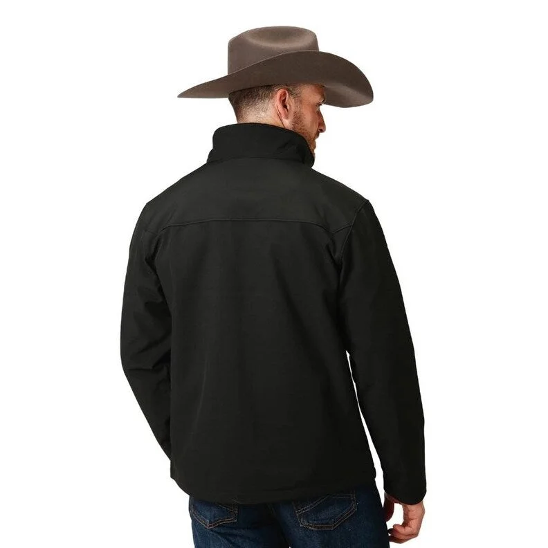 Men's knitted jackets-Roper Western Jacket Mens Soft Shell Zip Black 03-097-0780-6002 BL