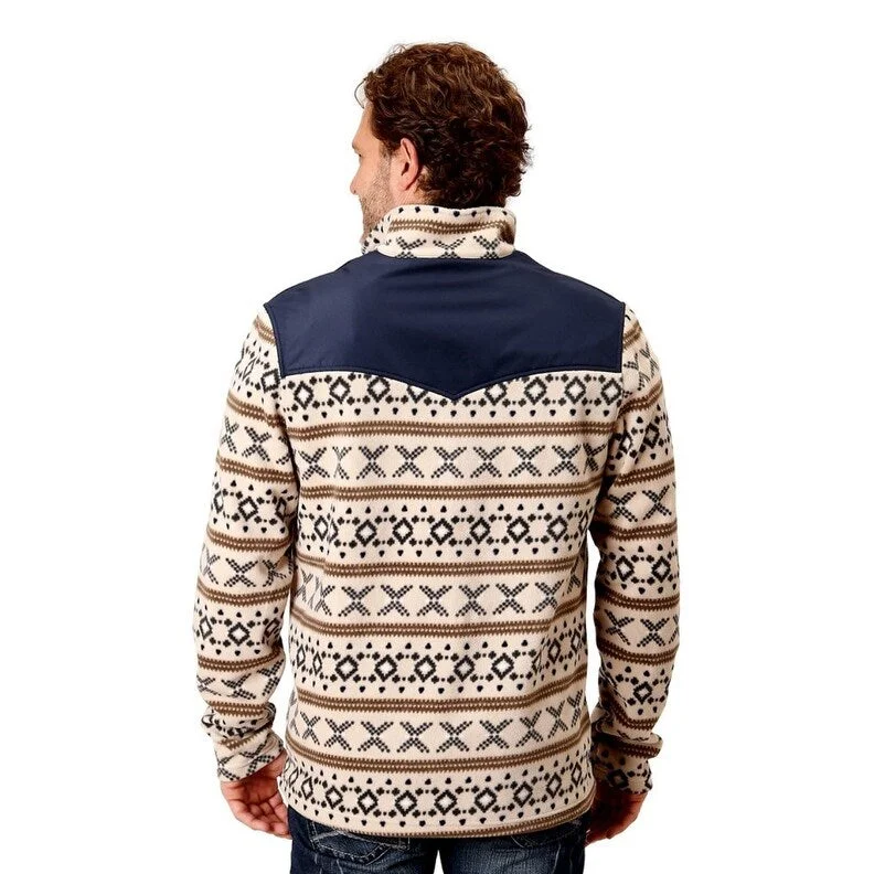 Men's storm jackets-Roper Western Jacket Mens Fleece Zip Aztec Cream 03-097-0692-6163 WH