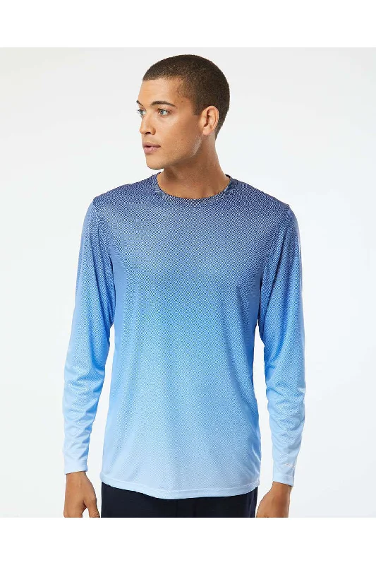 Men's short-sleeve aqua beach shirt-Paragon Mens Barbados Performance Moisture Wicking Pin Dot Long Sleeve Crewneck T-Shirt - Navy Blue/Blue Mist