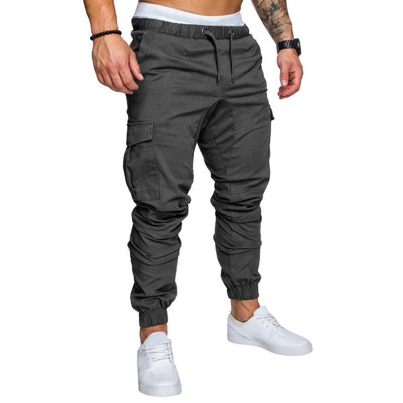 men's cotton slim pants-DIHOPE 2020 Men New Casual Cargo Pants Plus Size Sport Joggers Trousers Black Fitness Gym Clothing Pockets Leisure Sweatpants