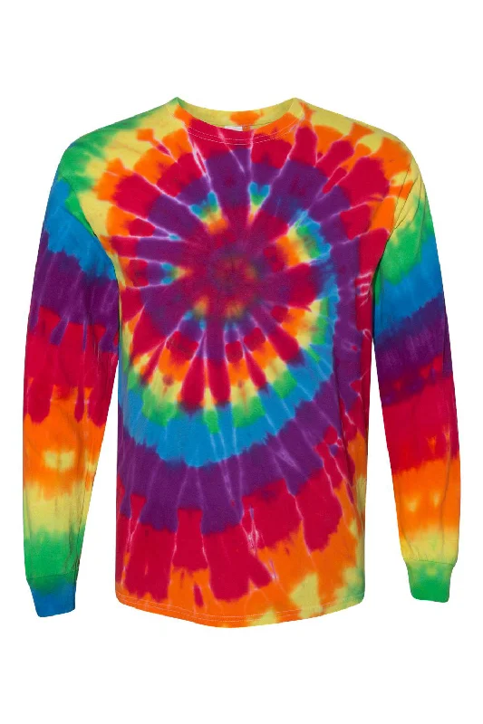 Men's short-sleeve raglan sleeve top-Dyenomite Mens Spiral Tie Dyed Long Sleeve Crewneck T-Shirt - Michelangelo Spiral - Closeout