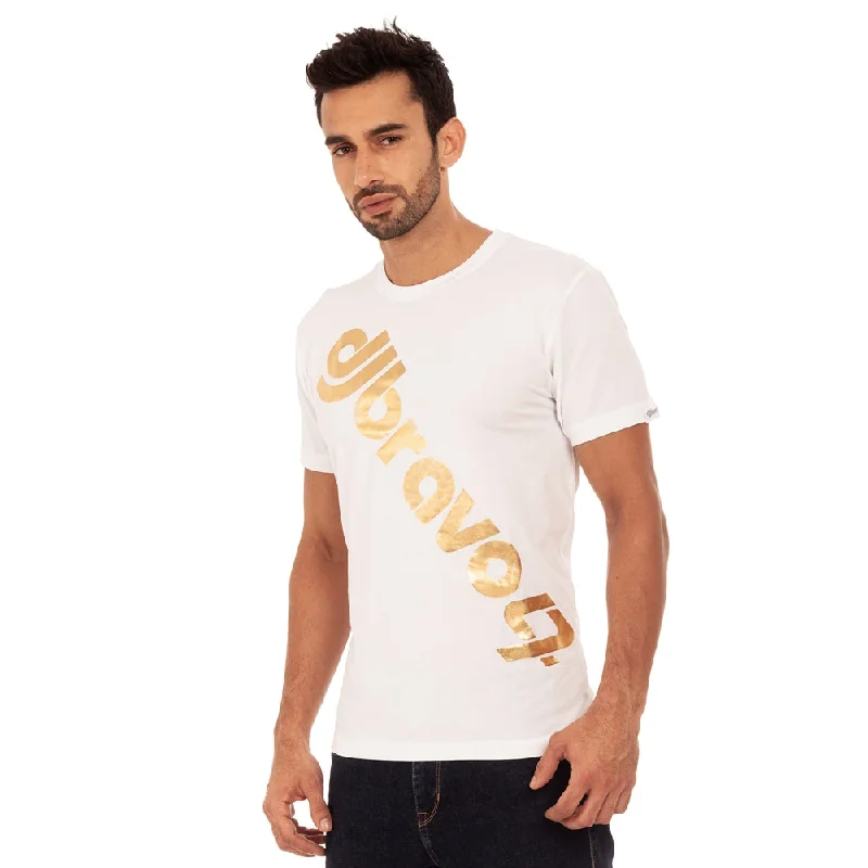 Men's short-sleeve tailored gray shirt-djbravo47 Men's White - Logo Gold Foiled T-shirt