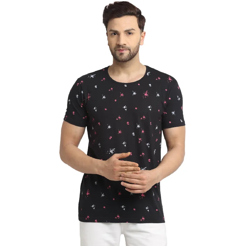 Men's short-sleeve concert black top-VIMAL JONNEY Men's White Printed Round Neck Tshirt