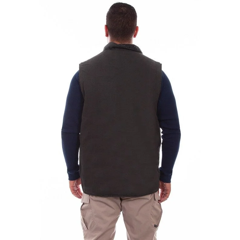 Men's navy jackets-Scully Western Vest Mens Canvas Zip Pockets Charcoal F0_5272