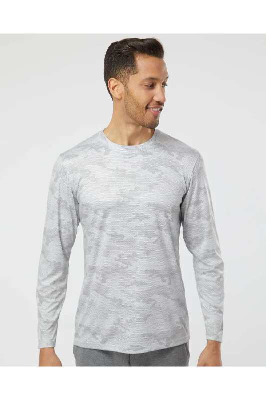 Men's short-sleeve ribbed crew neck top-Paragon Mens Pompano Performance Moisture Wicking Camo Long Sleeve Crewneck T-Shirt - Aluminum Grey - Closeout