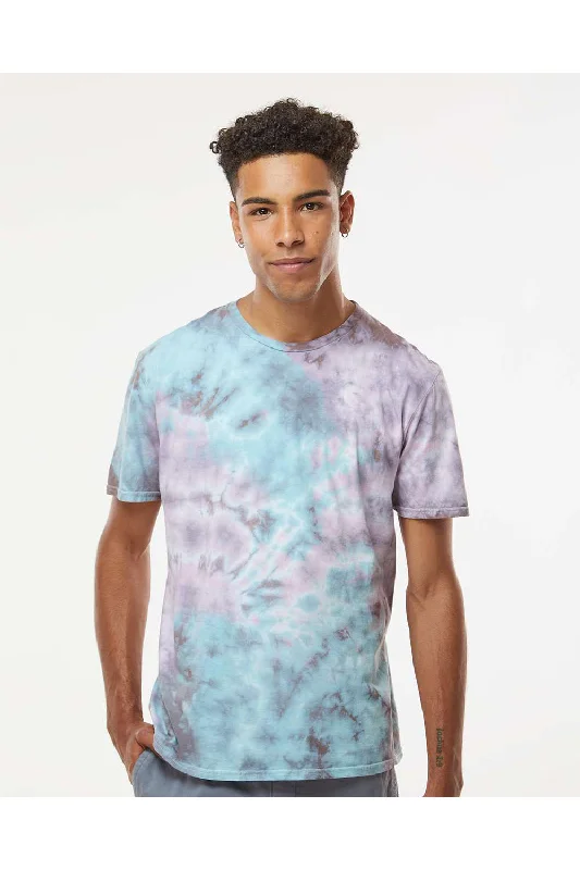 Men's short-sleeve peach trendy shirt-Dyenomite Mens LaMer Over Dyed Crinkle Tie Dyed Short Sleeve Crewneck T-Shirt - Pacific - Closeout