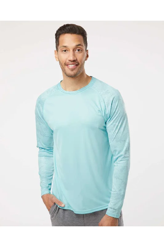 Men's short-sleeve skateboarding black tee-Paragon Mens Cayman Performance Moisture Wicking Camo Colorblock Long Sleeve Crewneck T-Shirt - Aqua Blue - Closeout