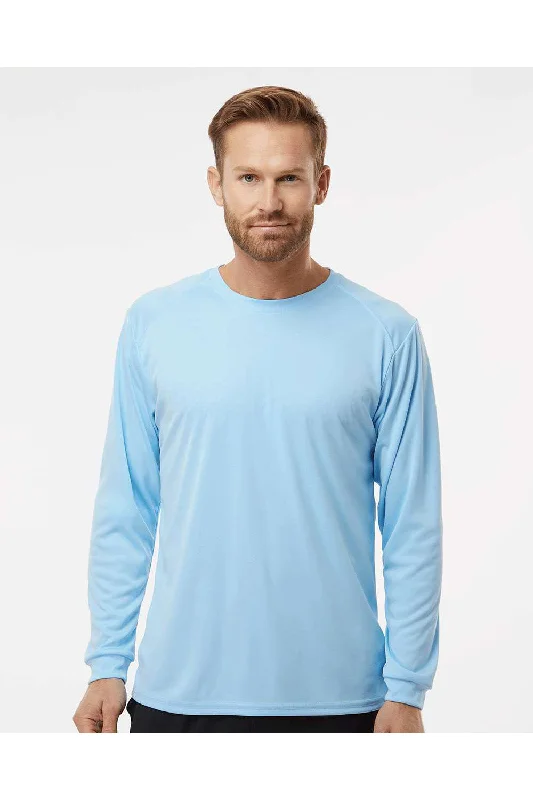 Men's short-sleeve loose red tee-Paragon Mens Islander Performance Moisture Wicking Long Sleeve Crewneck T-Shirt - Blue Mist