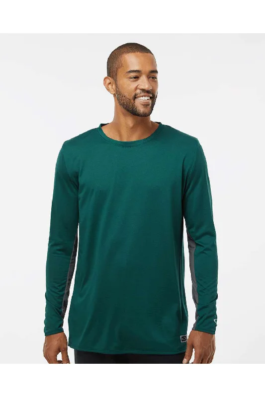 Men's short-sleeve luxury silk top-Oakley Mens Team Issue Hydrolix Long Sleeve Crewneck T-Shirt - Team Fir Green