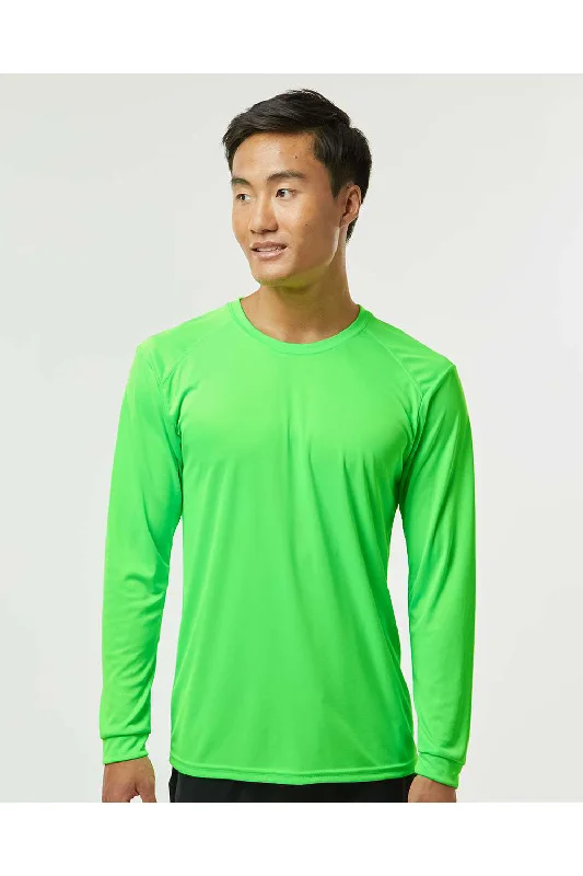 Men's short-sleeve striking blue shirt-Paragon Mens Islander Performance Moisture Wicking Long Sleeve Crewneck T-Shirt - Neon Lime Green