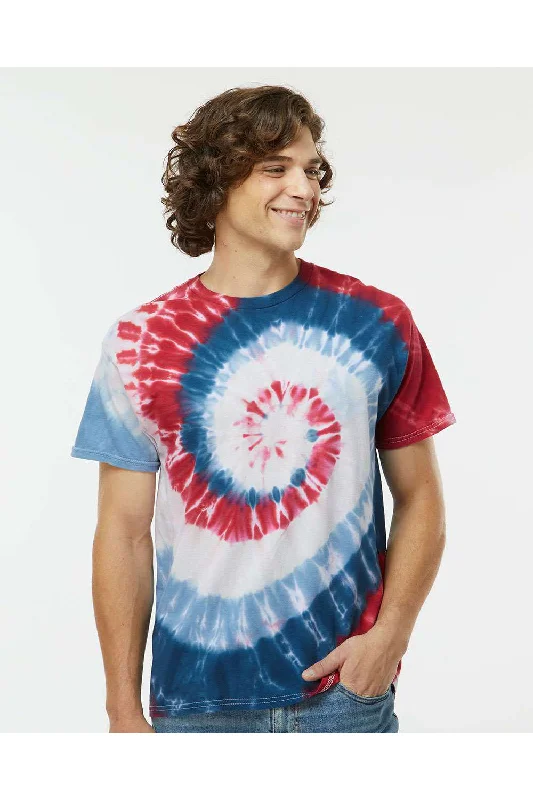 Men's short-sleeve sustainable bamboo shirt-Dyenomite Mens Spiral Tie Dyed Short Sleeve Crewneck T-Shirt - Patriot