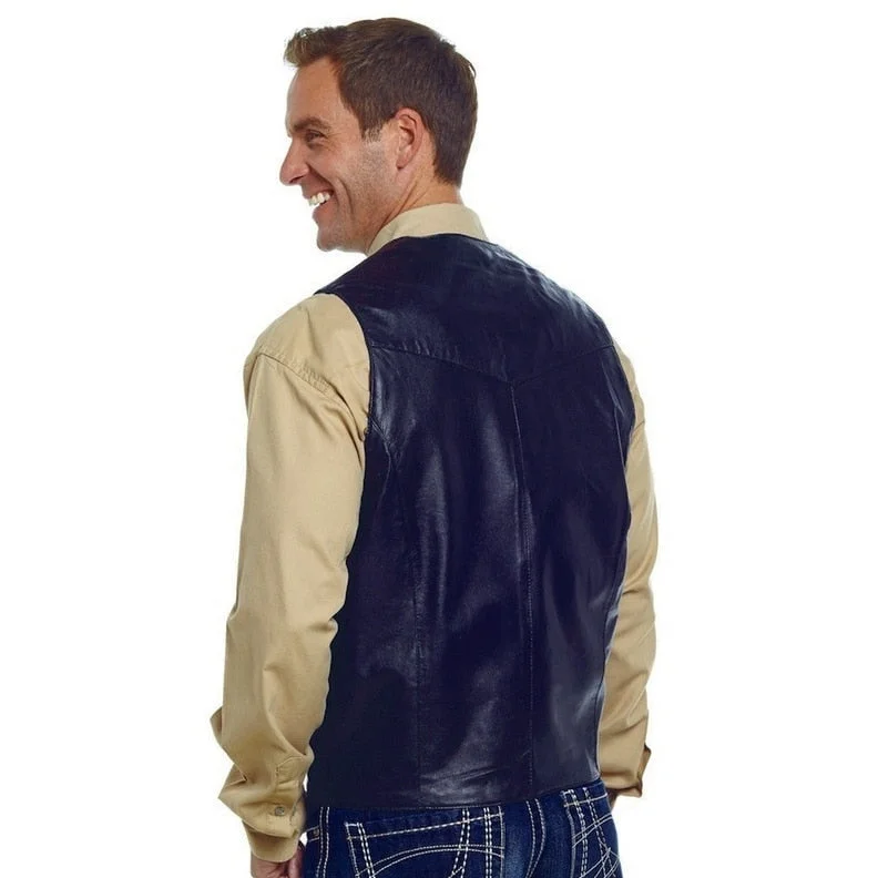 Men's hockey jackets-Cripple Creek Western Vest Mens Leather Button Front Closure ML3059