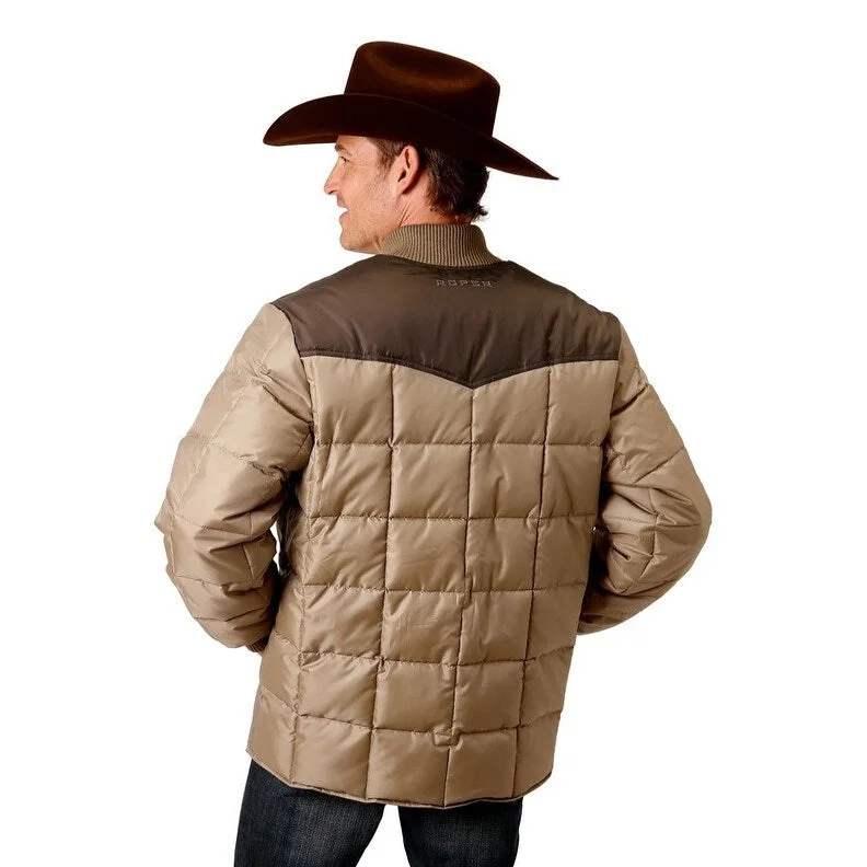 Men's hockey jackets-Roper Western Jacket Mens Quilted OPP Khaki 03-097-0761-0535 BR